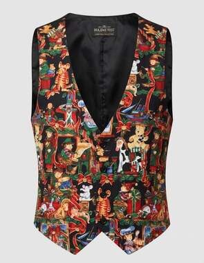 111 Main Vintage Santa's Workshop Toy Pattern Christmas Holiday Vest Size Large